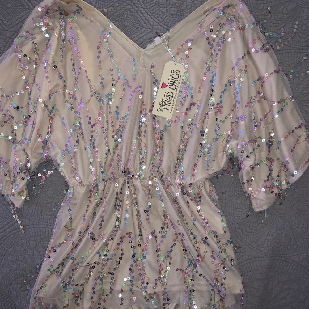 Southern fried chics sequin tunic top